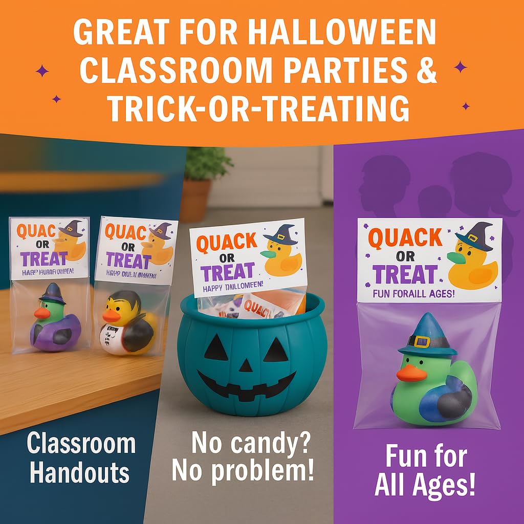 Funeta Halloween Party Favors for Kids - 30 Pack Rubber Ducks for Trick-or-Treaters, Non Candy Toys for Halloween Classroom Gift