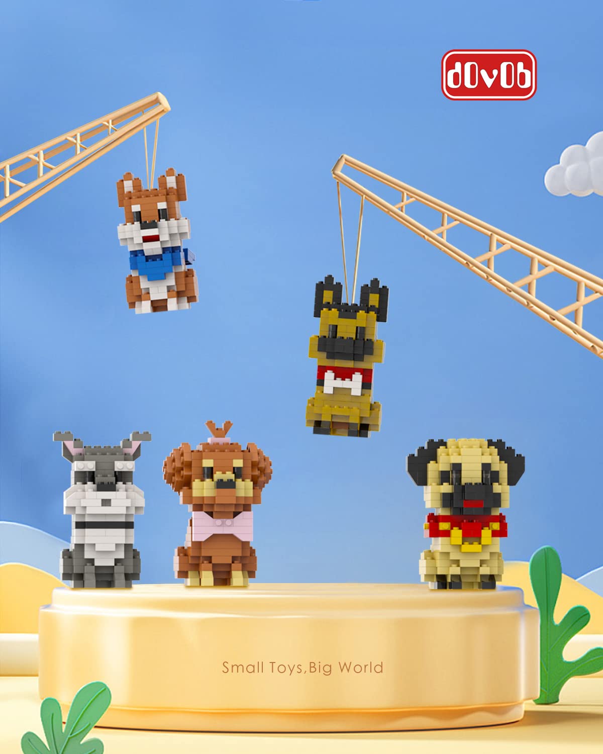 dOvOb Micro Mini Blocks 8-in-1 Dogs Set, 1616 Plastic Bricks, 3D Puzzle Model Toys for Adults & Kids, Golden Color