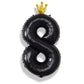 40 Inch Black Number Balloons, Big Crown Foil Number 8 Balloons For Kids 8Th Birthday, Self Inflating Balloon Decorations 0-9 Se