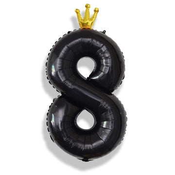 40 Inch Black Number Balloons, Big Crown Foil Number 8 Balloons For Kids 8Th Birthday, Self Inflating Balloon Decorations 0-9 Se