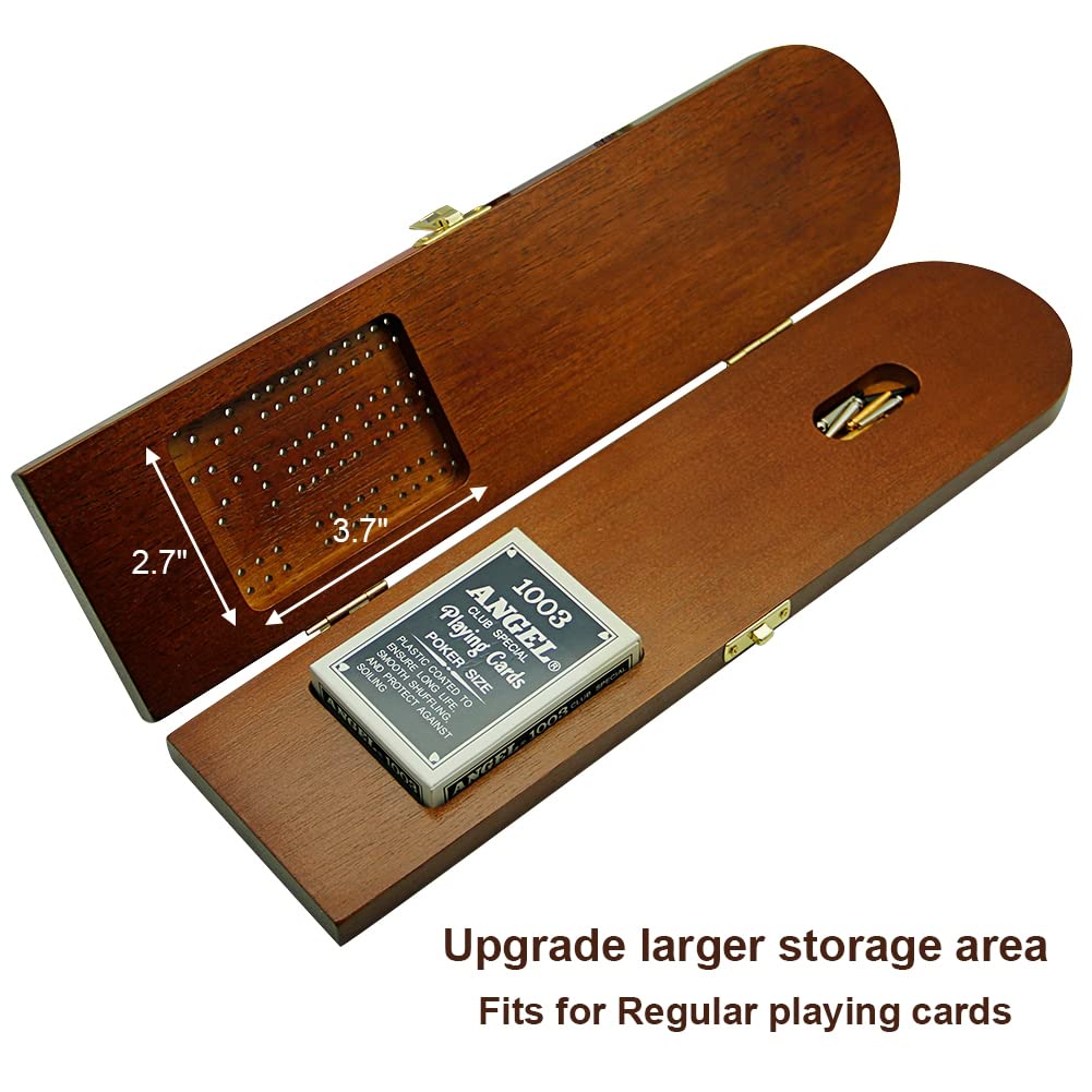 Juegoal Wood Cribbage Board Game Set 3 Tracks With Metal Pegs, Cards, Storage Area