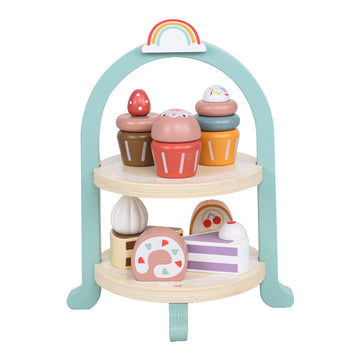 Wooden Dessert Cake Play Food Set Toys, Pretend Play Kids Tea Party Set For Little Girls Toddlers, Montessori Wooden Play Kitche