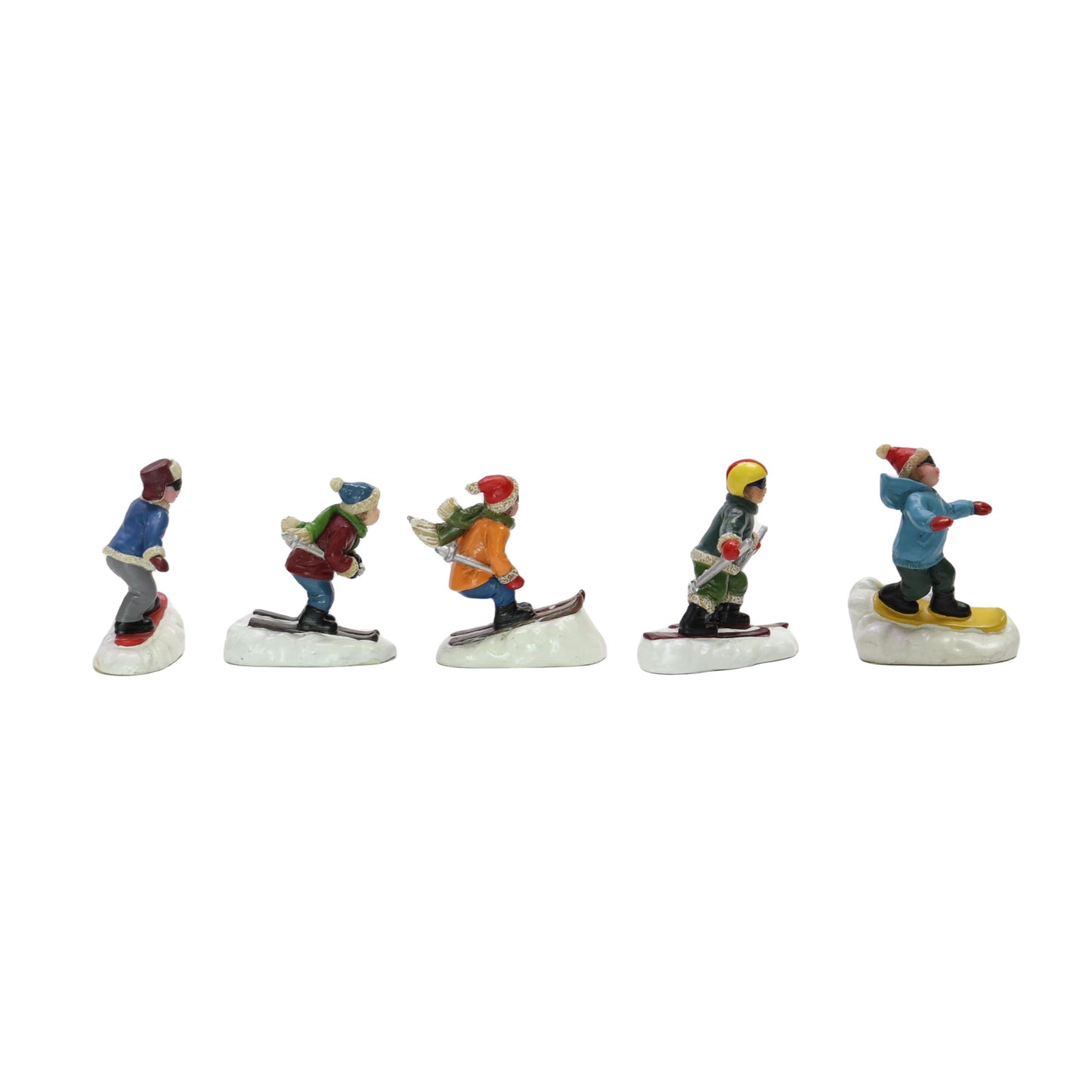 Moments In Time Set Of 5 Hand-Painted Polyresin Christmas Village Skiing Figures