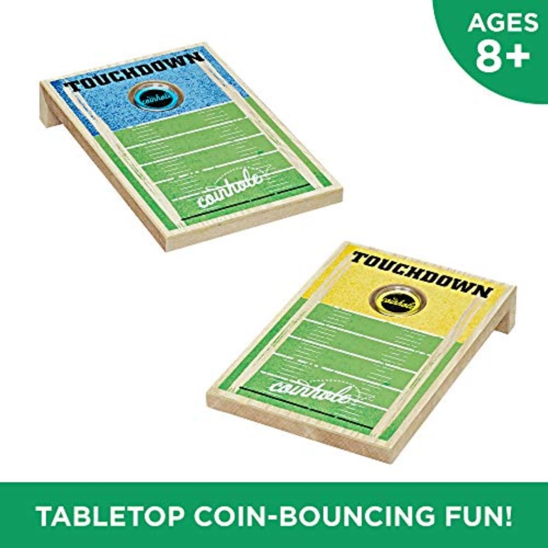 Coinhole Hasbro Tabletop Game Coin Bouncing Party Game | Desktop Cornhole Game Set Board Game | Indoor Outdoor Fun For Kids And Adults (Touchdown Game Set)