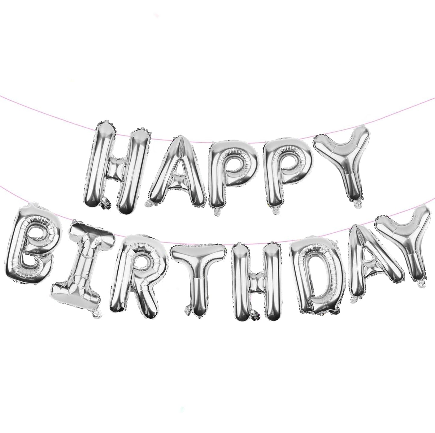 WESTGO Happy Birthday Balloons Banner | 16" Sliver Mylar Foil Letters | Reusable Party Decor for Kids & Adults