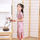 Girls Chinese Qipao Dress Dragon Pattern Short Sleeve Cheongsam Costume for Birthday Party Wedding (US, Age, 6 Years, 7 Years, P