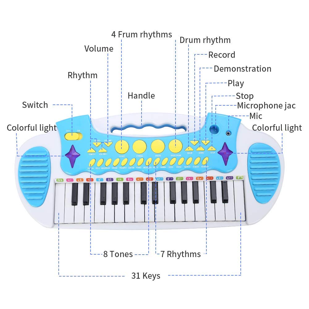 Love&Mini Piano Toy Keyboard for Kids - Baby Girls Toys with 31 Keys and Microphone Musical Instrument Birthday Gift for 3+ Year