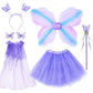 Wildparty Girl Fairy Costume Set With Butterfly Wings, Tutu, Butterfly Hair Clips, Magic Wand, Headband And Veil Costume Set For 3-8 Years Girl Dress Up And Birthday Party Ballet Dance (Purple)