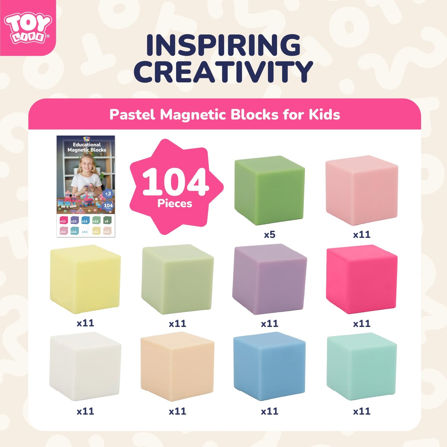 Toy Life 104 Pcs Magnetic Blocks For Kids Ages 3-5, Magnet Building Blocks For Toddlers, Magnetic Blocks For Kids Ages 4-8 Girls