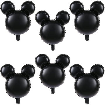 Liyde 6 Pcs Mouse Head Balloon, 24'' Black Aluminum Foil Balloon For Birthday, Baby Shower Decorations