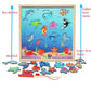 TOWO Wooden Fishing Game-Magnetic Fishing Puzzles with Numbers Jigsaw Puzzle- Sea Creatures Kids Educational Toys for 3 Years Old Math Toy