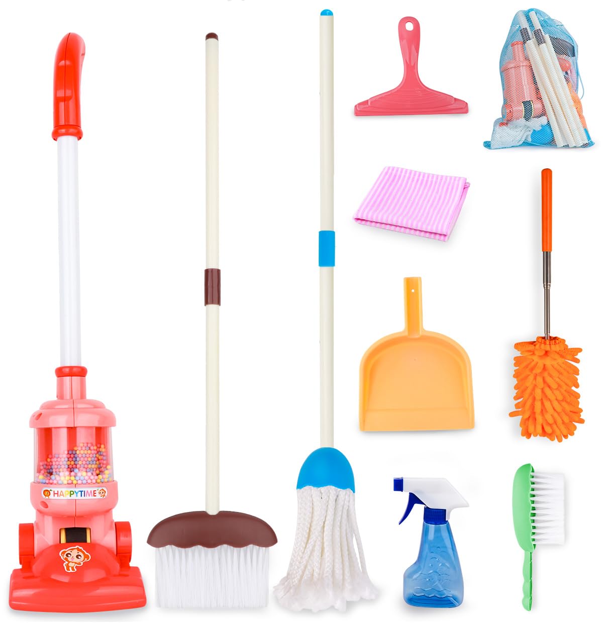 Meland Kids Cleaning Set - 8Pcs Toddler Broom & Toy Vacuum - Colorful Plastic House Cleaning Toys for Boys & Girls, Model clean001