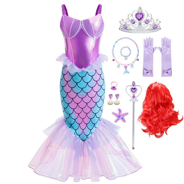 Itvti Little Girls Mermaid Costume Princess Dress Up Ariel Outfits With Accessories Wig Birthday Party Halloween Cosplay, Purple, 3-4 Years(Tag 110)