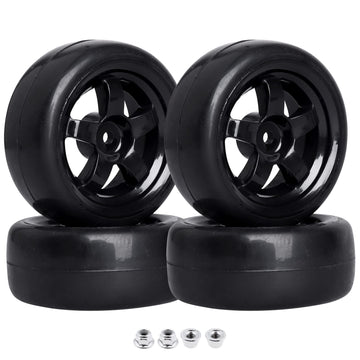 Hobbyfire Pre-Glued OD 2.56'' 12mm Hex Wheels Rims and Rubber Tires for Traxxas Tamiya HPI HSP Redcat RC 1/10 On Road Racing Car