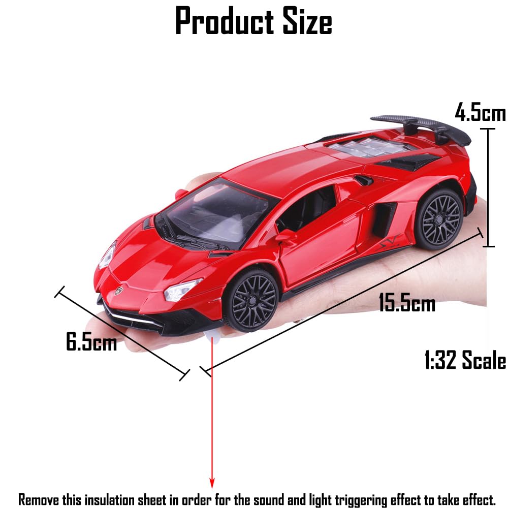 Lambo Toy Car Model Red Aventador Pull Back Vehicles Diecast with Light & Sound