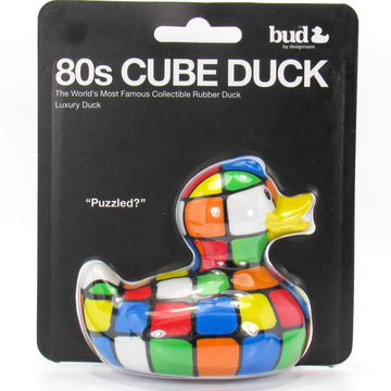 80S Cube (Rubicks) Rubber Duck By Bud Ducks | Elegant Gift Packaging - ''Puzzled!'' | Child Safe | Collectable