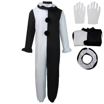Moalioi Art The Clown Costume Cosplay Halloween Bodysuit The Killer Clown Cosplay Costume Mask Full Set (Jumpsuit, Small)