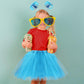 KDVOG Girls Halloween Costumes Accessories Set,Include Tulle Tutu Skirt Red T Shirt Striped Thigh High Socks Blue Headband