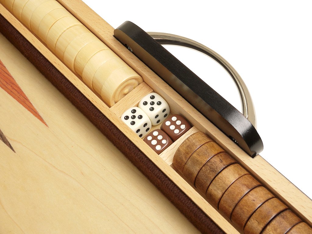 15-Inch Wood Backgammon Set - Black/Zebra Wood Board - Oak Inlaid Wood Field