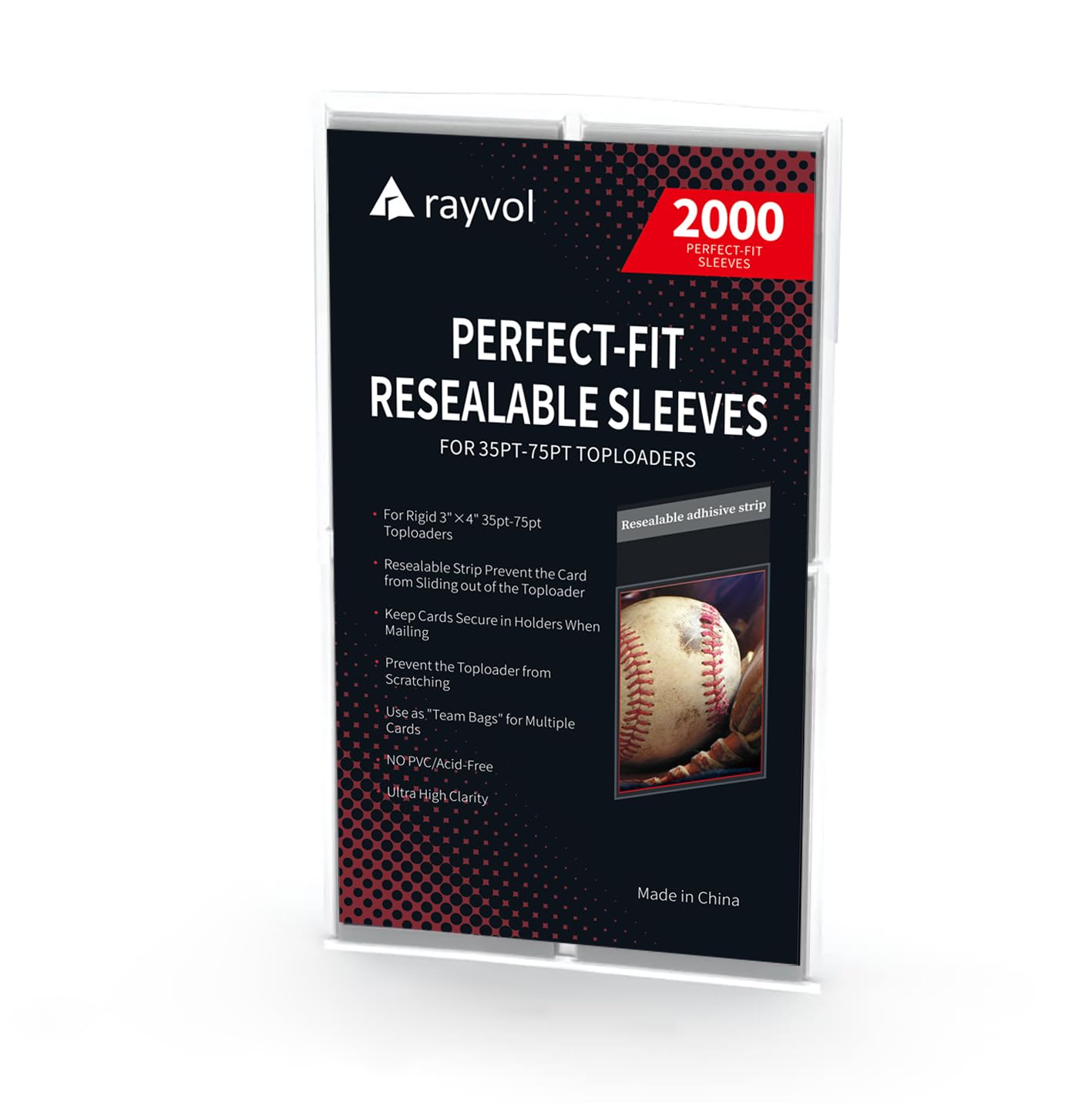 Rayvol Top Loader Sleeves - Resealable Team Bags For 35-75Pt Rigid Toploaders (2000Pcs)