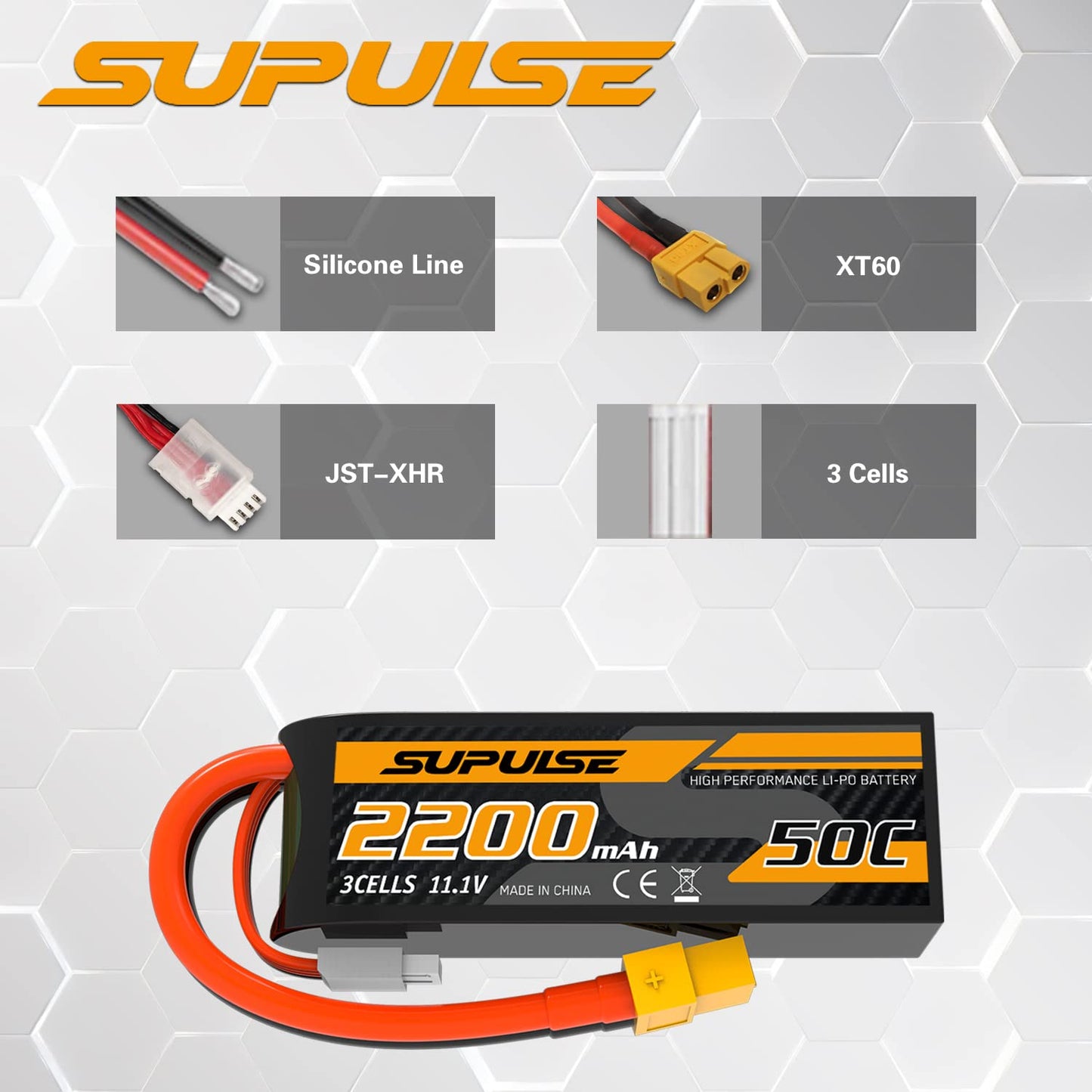 SUPULSE 11.1V 3S Lipo Battery 50C 2200mAh Soft Case Battery with T Plug and XT60 Plug for RC Airplane Helicopter RC Boat RC Car