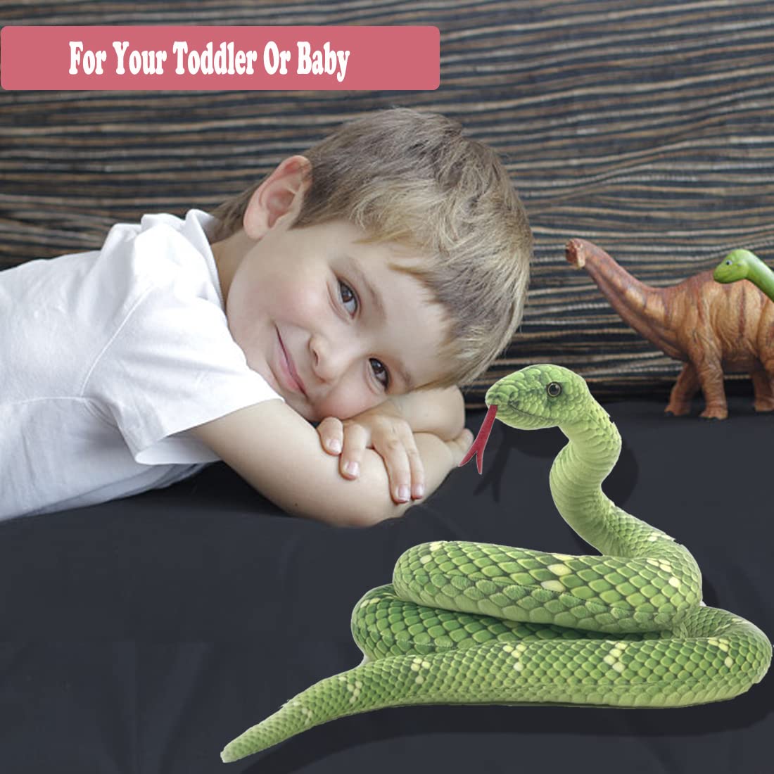 Mukouxun 112 Inch Stuffed Anaconda - Green Kids Plush Snake Toy with Prank Props