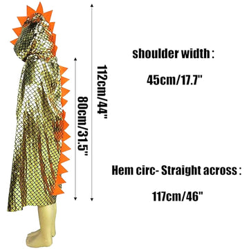 Qiaoniuniu Dinosaur Cape Dragon Hooded Cloak Halloween Costume Boy Girl Toddler Dress Up Clothes 3-8 Years Old Color Golden