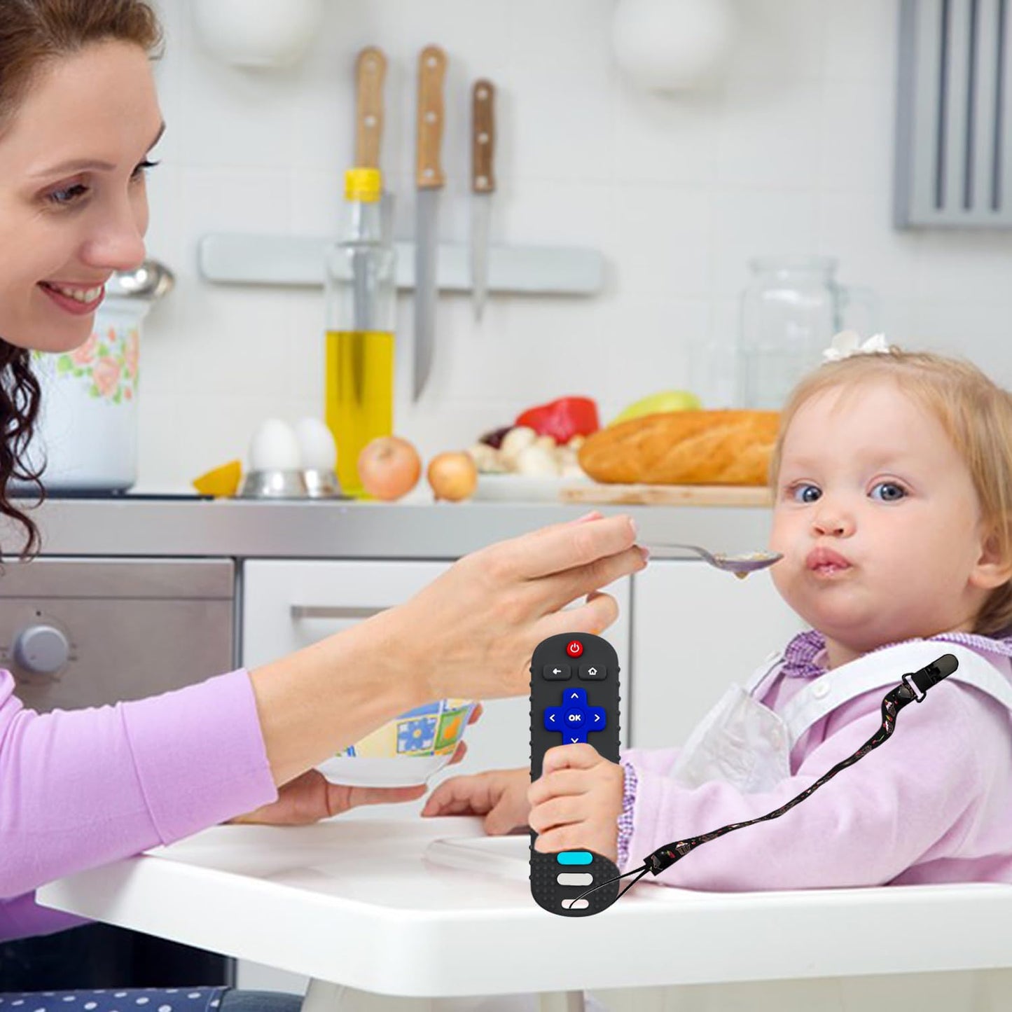 2Pack Teething Toys for Babies, Remote Control Shape Silicone Teether Toys,Baby Teethers for Toddlers Boys Girls (Black + Coral