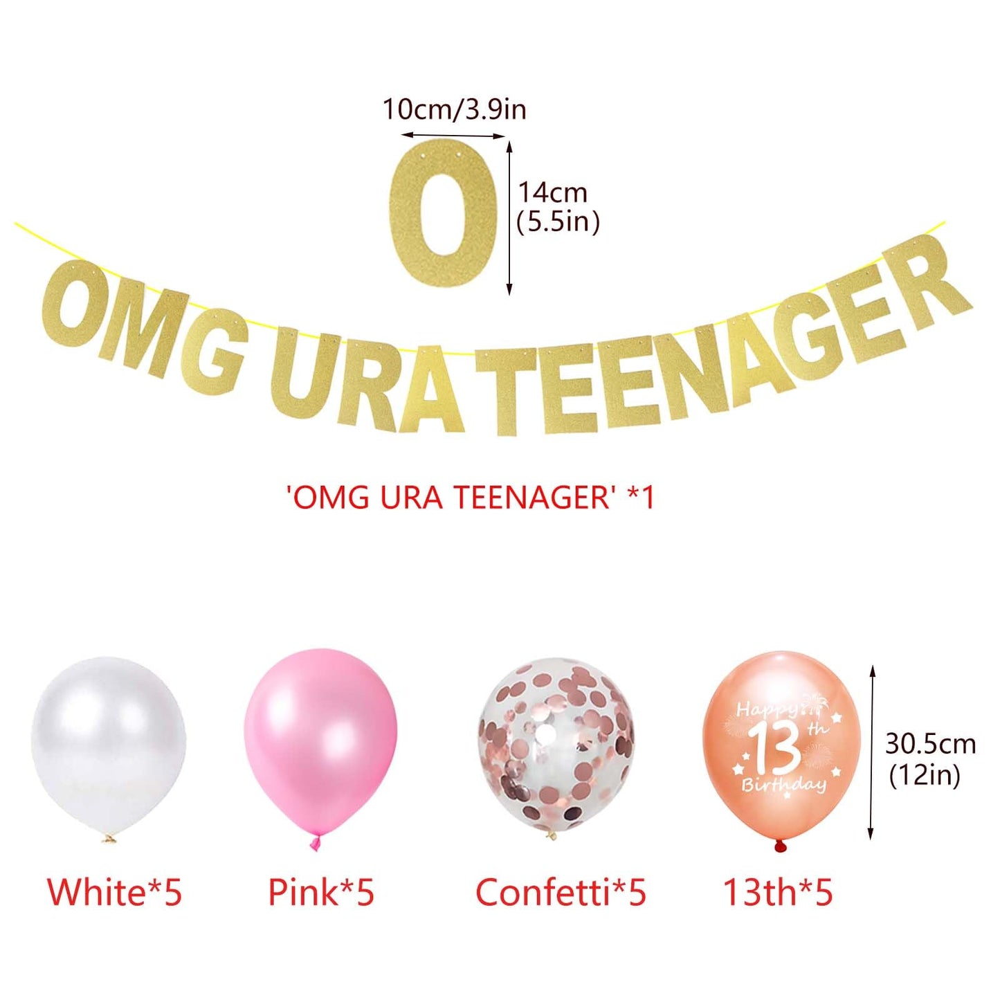 Rose Gold Omg Ur A Teenager Happy 13Th Birthday Banner Garland 13 Birthday Foil Balloons Teenager Confetti Balloons For Teen Gir