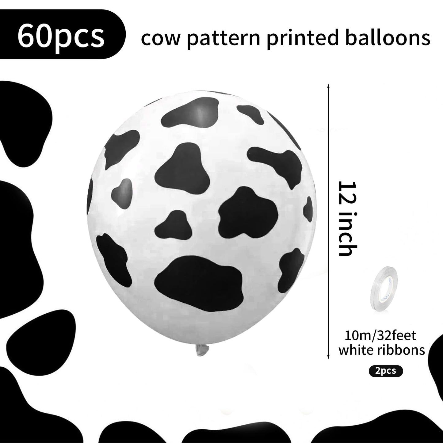 Baipian Cow Balloons, 60 Pcs Cow Print Balloons, 12 Inch Funny Farm Animal Balloons Latex Balloons Helium For Children Yard Farm