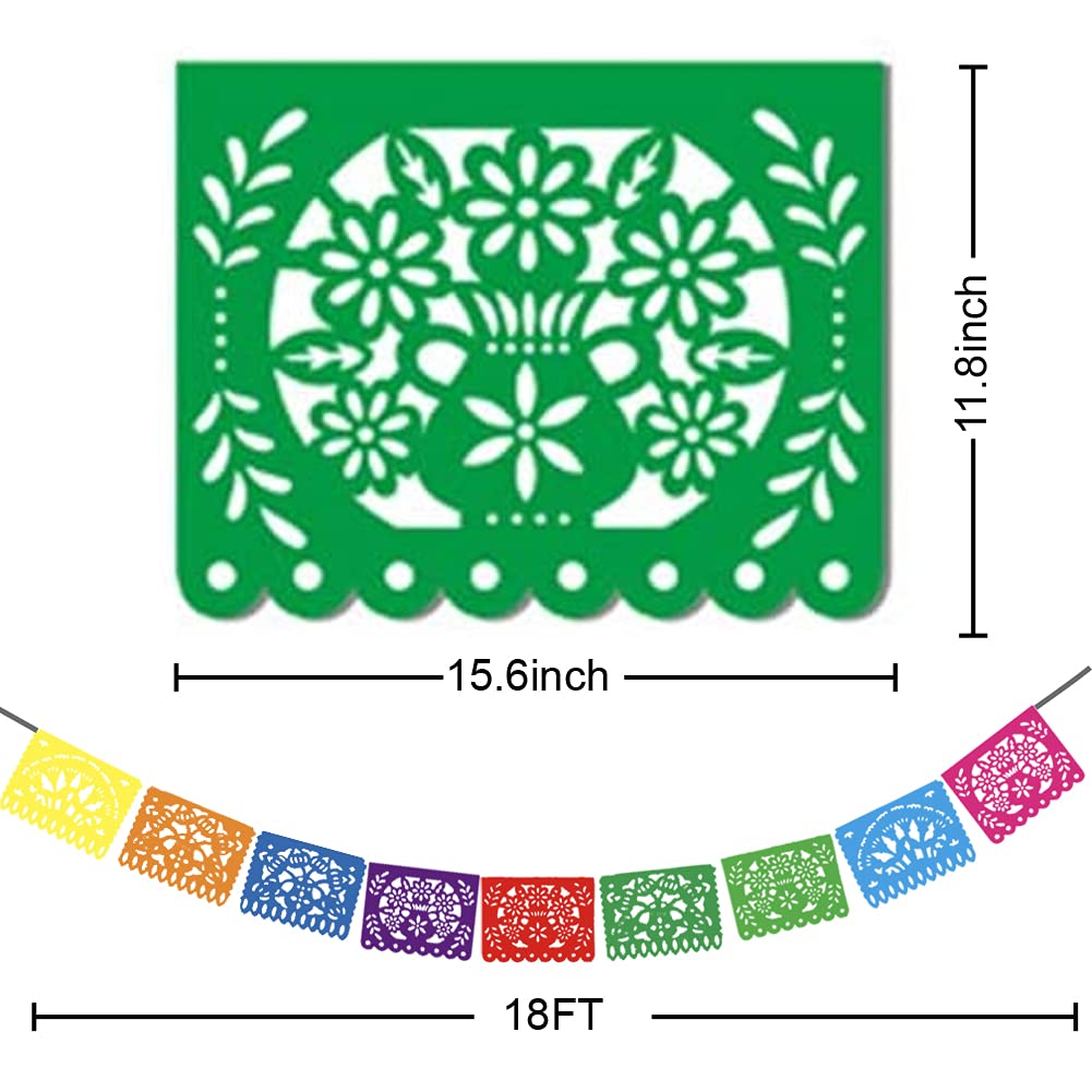 Domestar 3Pcs 54 Ft Mexican Party Banners, Papel Picado Banner Cinco De Mayo Decorations Dia De Los Muertos Day Of The Dead Decorations Birthday Party Supplies,27 Patterns 54 Feet Long In Total