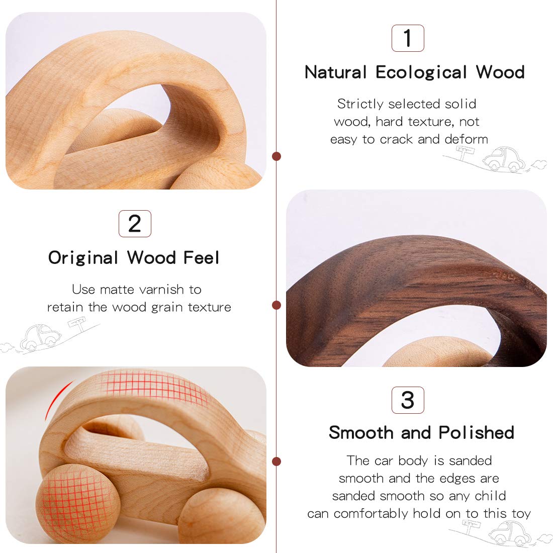 Let'S Make Organic Baby Push Car Wooden Toys 2Pc Wood Car And Fine Movement Development And Infant Grasping Montessori Toys