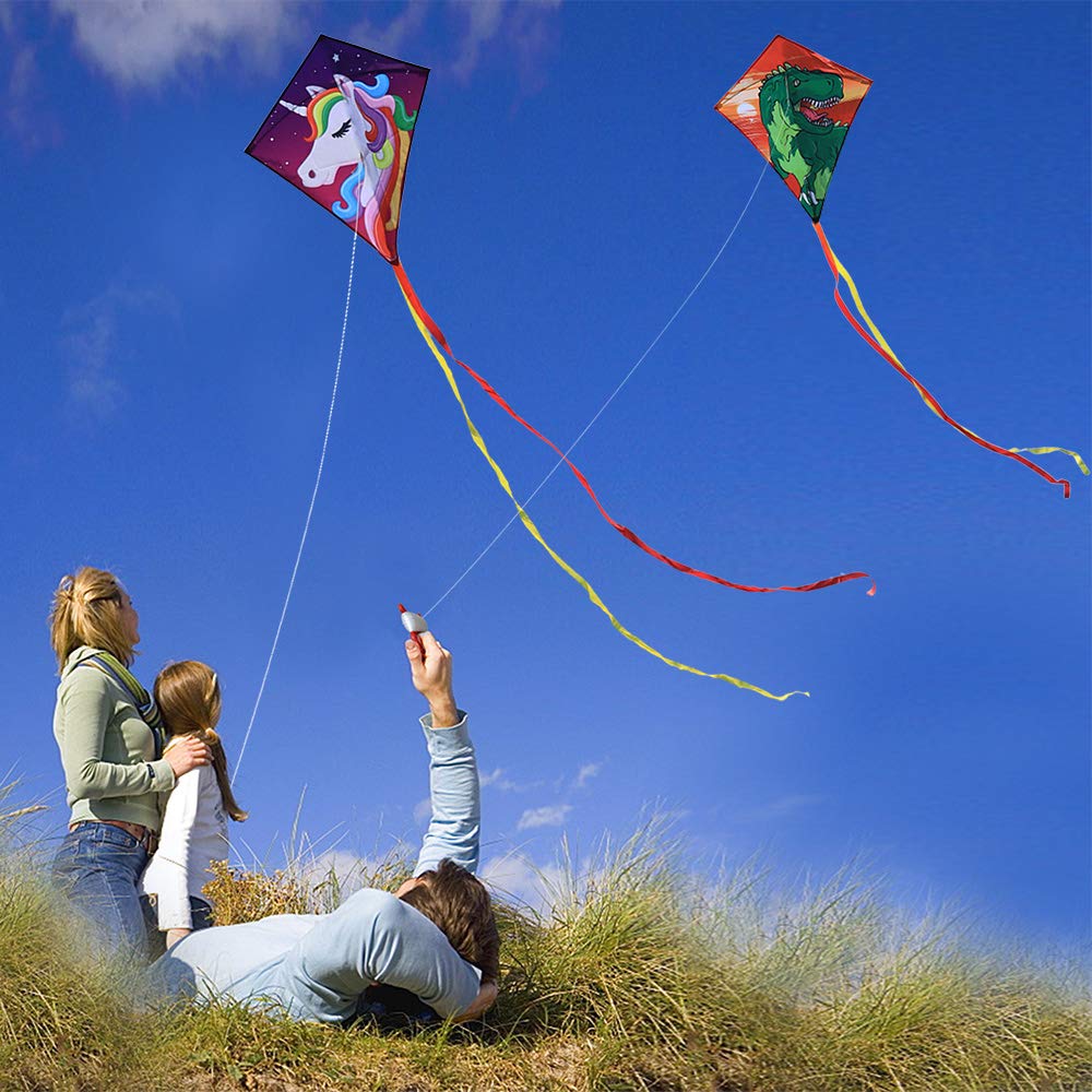 Diamond Kite [2 Pack] Dinasour+Unicorn Eddy Kite, Beginners Kite For Children, Wonderful Beginner Kite For 3 Years Up, 60X70Cm W