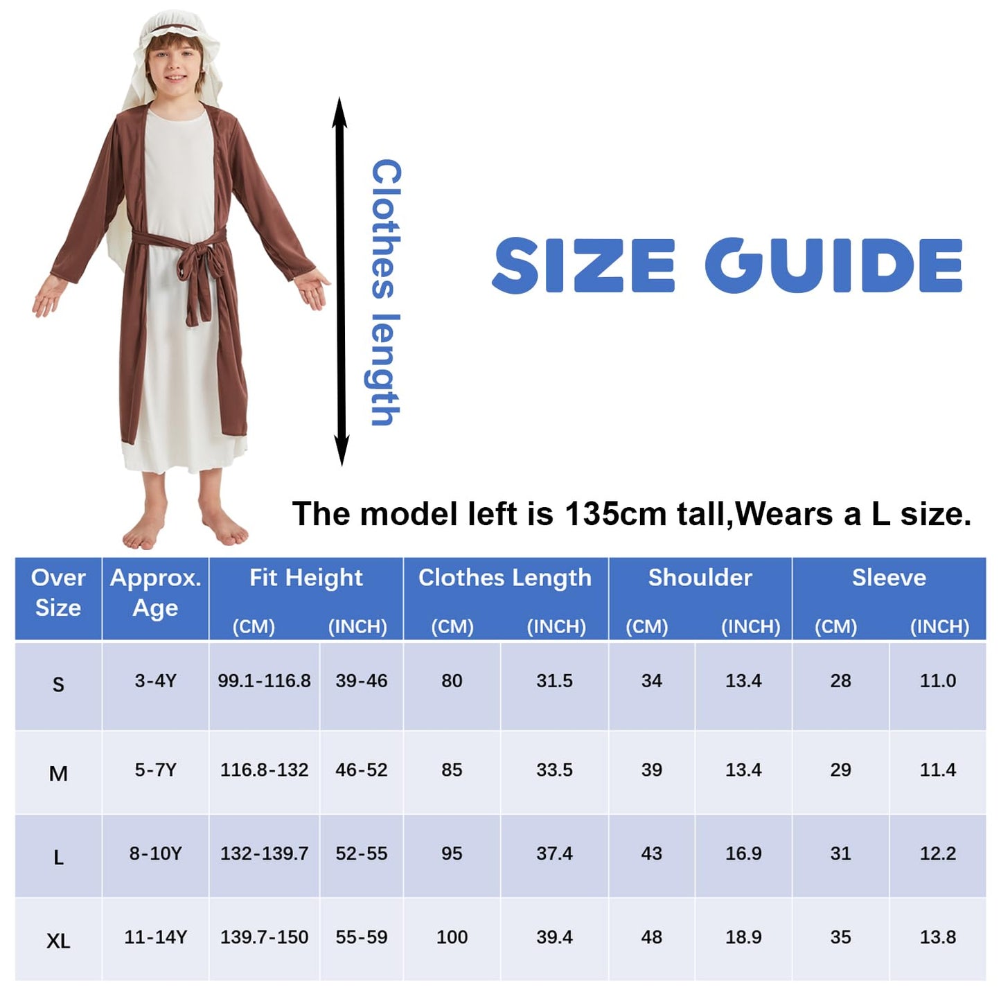 JUICYRAUL Boy Saint Joseph Costume,Biblical Religious Fancy Dress,Shepherd Costume,Perfect for Easter Halloween,Suit for 3+years