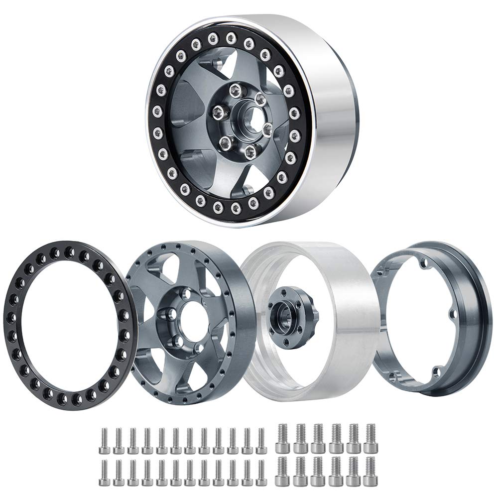 4PCS Aluminum Alloy 1.9'' Beadlock Wheel Rims& Rubber Tires for RC Wraith TRX-4 Axial SCX10 90046 90048 Redcat D90 CC01 axial rr