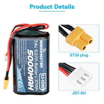SoloGood RadioMaster TX16S Battery 7.4V 5000mah 2S Battery XT30 Plug for TX16S TX12 Radio Transmitter,Large Endurance