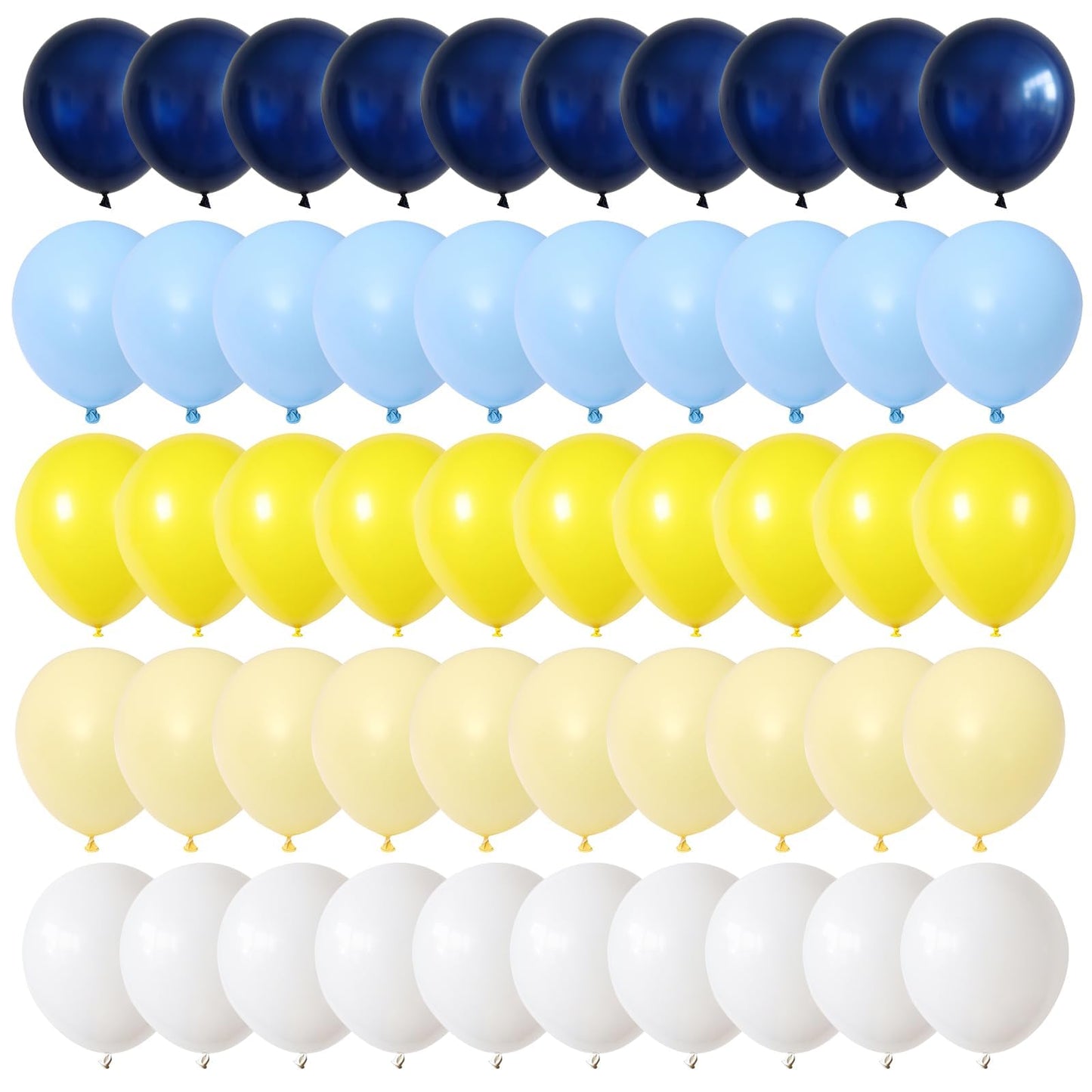 Blue Yellow Balloons Set, 60Pcs Navy Blue Matte Yellow White Party Balloons, Pastel Blue Yellow And White Latex Helium Balloon F