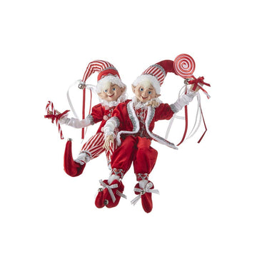 Raz Imports 2021 Peppermint Parlor 16-Inch Posable Elf Figurine, Assortment Of 2 Red