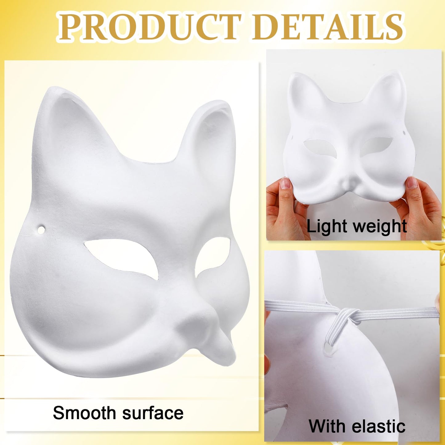 Aoriher 100 Pcs 100/50/30 Pcs Paper Mache Masks Bulk DIY Blank Halloween Cat Mask for Costume Cosplay Party Mardi Gras Masquerad