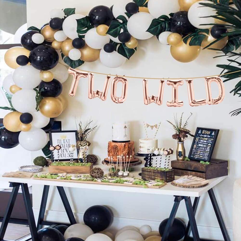 Safari Two Wild Birthday Party Decorations, Rose Gold Two Wild Balloons Banner For Boy Or Girl Jungle Safari 2Nd Birthday Party