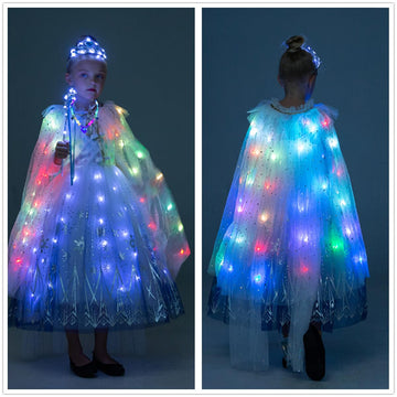 Ledpaty Girls Princess Cape Led Light Up Cloaks Halloween Dress Up With Tiara Crown, Wand,Necklace Pretend Play,Role Play & Dres