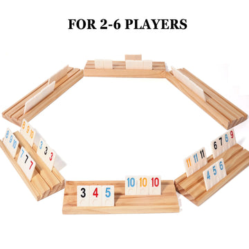 Elanbells Upgraded 2-6 Players Rummy Cube Board Game Set with 6 Wooden Racks  160 Tiles  Portable Case  Drawstring Bag and Dice  for mature-themeds Friends Night Gifts Travel Party Sharpens Brain