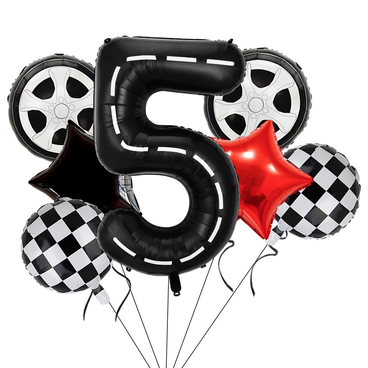 Race Car Birthday Balloons Decorations, 40 Inch Racetrack Black Number 5 Balloon, Large Mylar Black 5 Balloon For 5St Birthday R