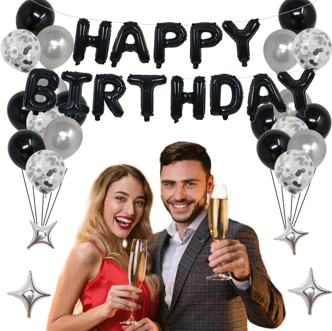 Naninuneno 14Th Black Silver Birthday Party Decorations For Boys Girls, Happy 14 Birthday Party Supplies With Black Happy Birthd