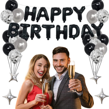 Naninuneno 14Th Black Silver Birthday Party Decorations For Boys Girls, Happy 14 Birthday Party Supplies With Black Happy Birthd