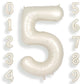 Suwen 40 Inch Cream White Large 5 Number Balloons Big Foil Helium Number Balloons 0-9 Jumbo Happy 5Th Mylar Birthday Party Decor