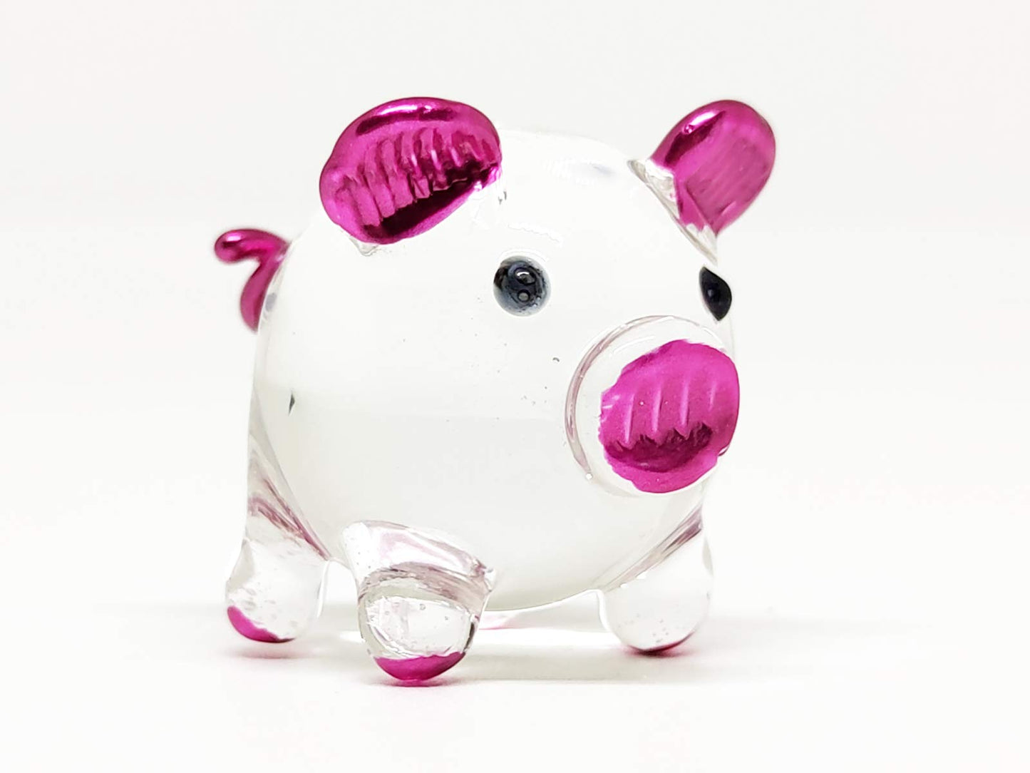 Sansukjai Pig Miniature Figurines Animals Hand Painted Blown Glass Art Collectible Gift Decorate, V1 (Clear Pink Pearl)