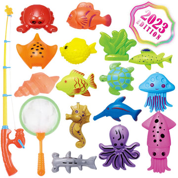 Cozybomb™ Kids Fishing Bath Toys Game | Magnetic Floating Toy Magnet Pole Rod Net, Plastic Floating Fish Toddler Pool Education Teaching And Learning Colors Birthday Age 3 4 5 6 Year