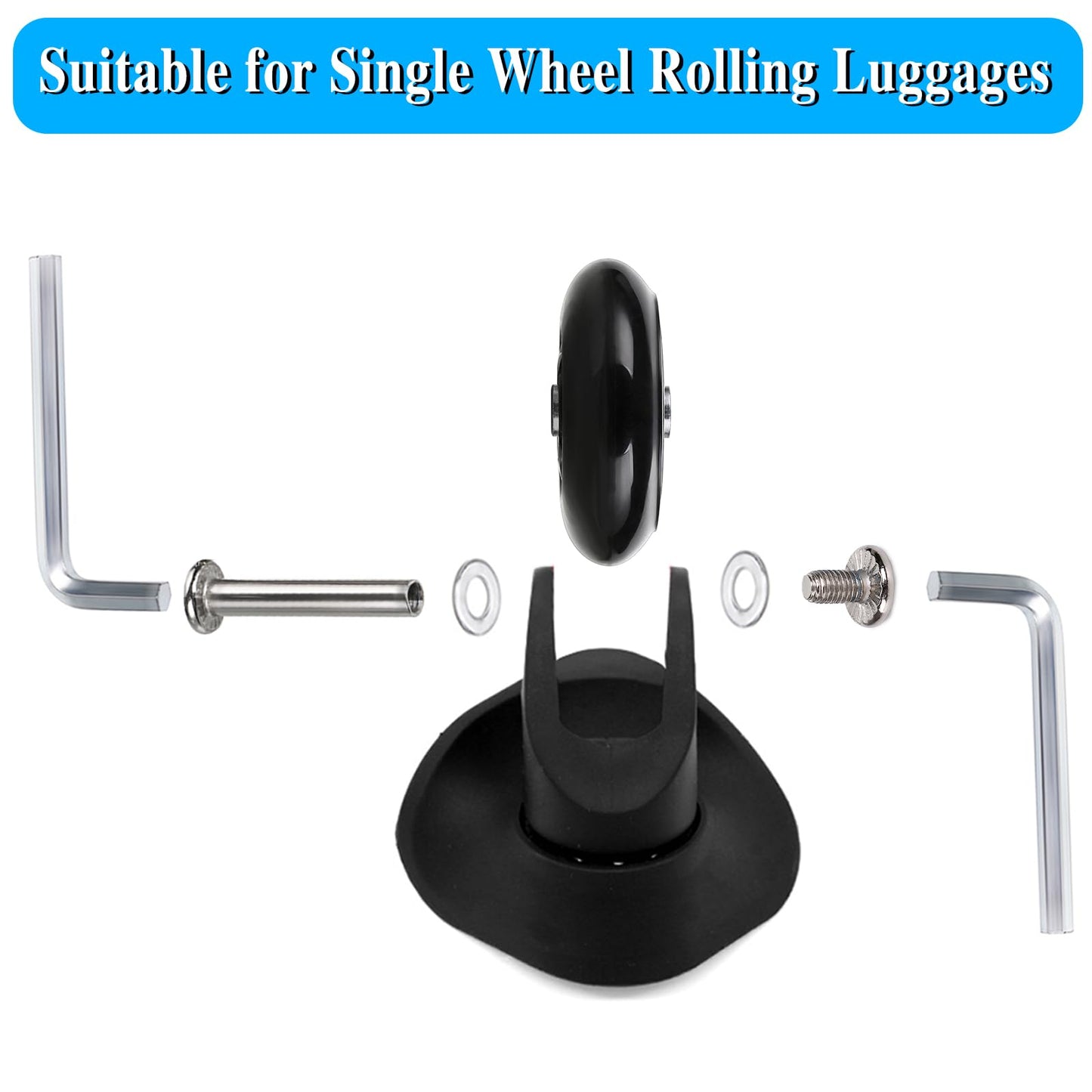 OwnMy Luggage Suitcase Replacement Wheels, 40mm x 18mm Rubber Swivel Caster, Black, Set of 4