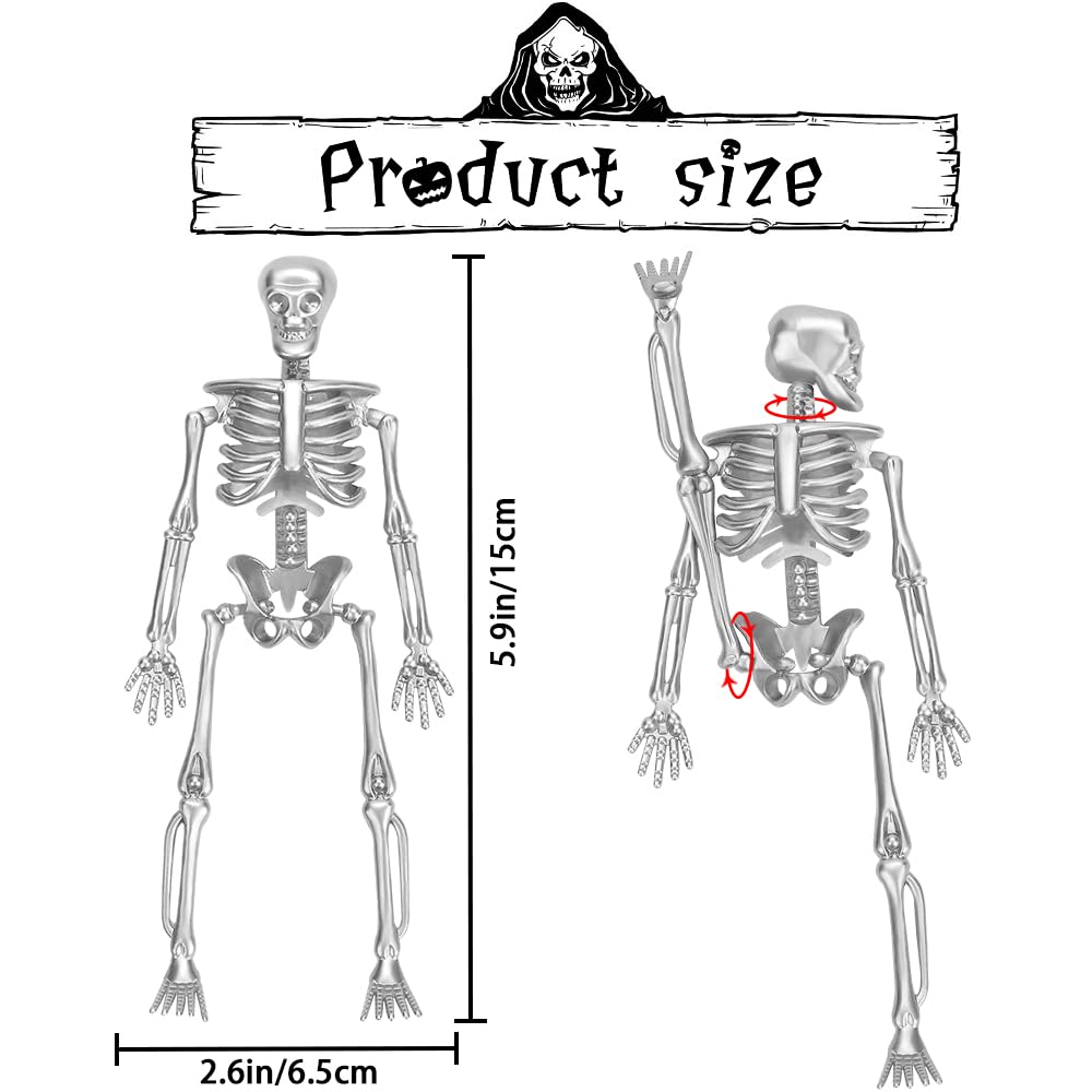 DULEFUN 6pcs Small Skeleton Figurines 6 Inch Mini Plastic Skeletons for Craft Halloween Hanging D  cor Poseable Skeleton Toys Pa